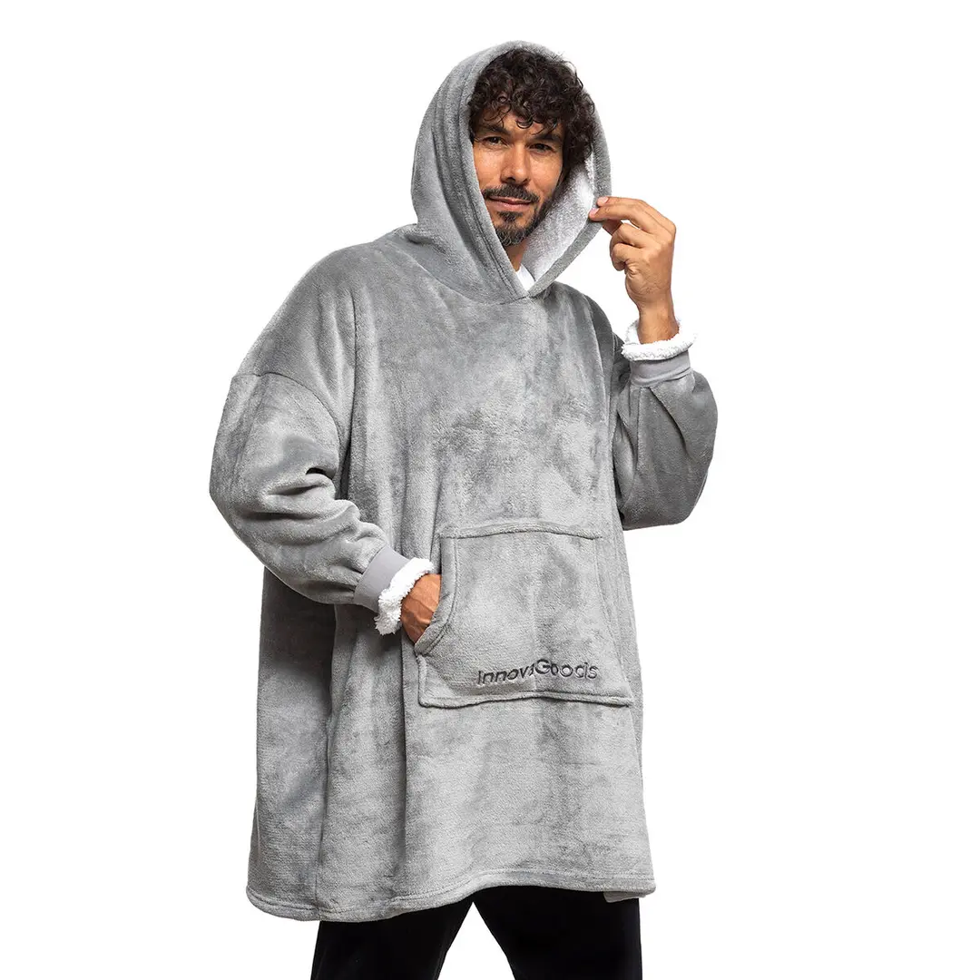 Oversized huvtröja i ultramjuk fleece – Grå